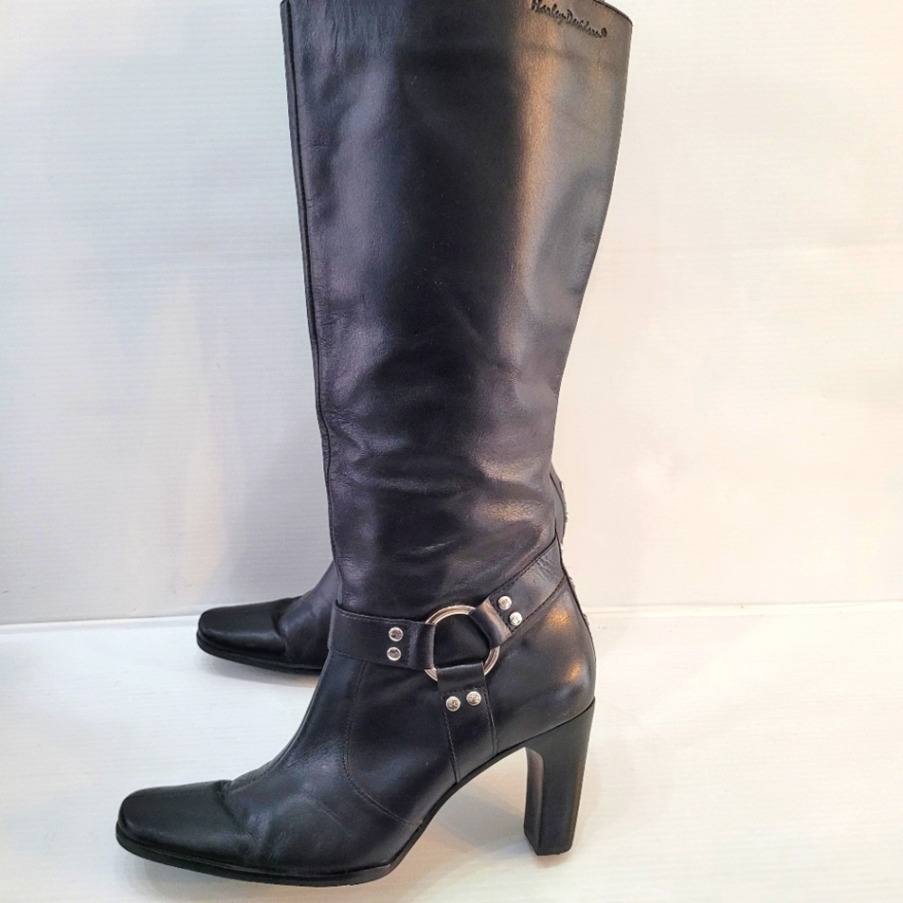 Harley Davidson Black Leather Tall Boots 8M (and fit like an 8M)